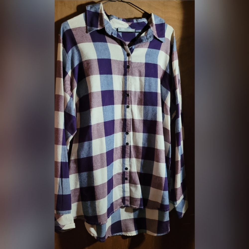 Purple plaid button up - Picture 2 of 3
